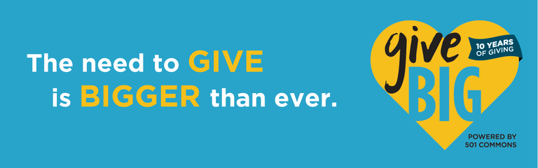 Give BIG logo with text "the need to give is bigger than ever." 