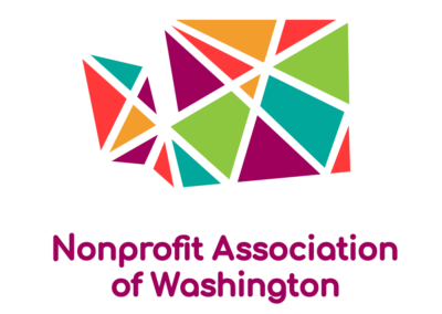 Nonprofit Association of WA Logo, the state of WA in red, yellow, teal, and purple in multiple vectors.