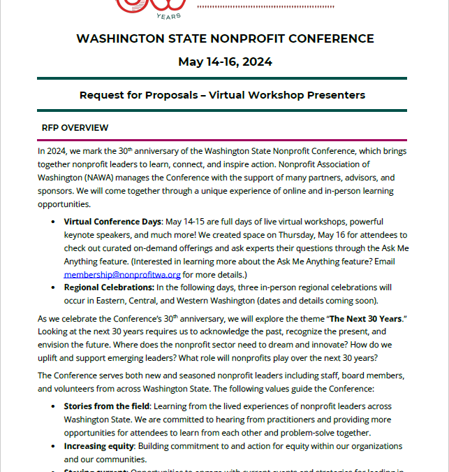 First page of the 2024 Washington State Nonprofit Conference RFP packet