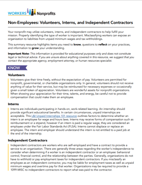 Non-Employees: Volunteers, Interns & Independent Contractors